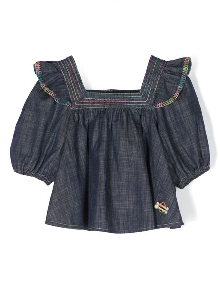  Zimmermann Kids Alight Ruffled Denim Blouse - Blue 