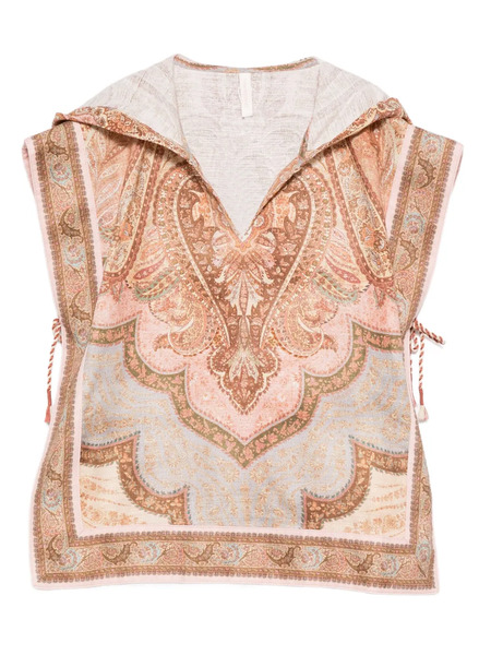  Zimmermann Kids Awaken Hooded Patterned Poncho - Neutrals 