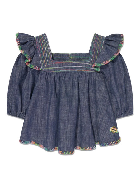  Zimmermann Kids Decorative-stitching Denim Blouse - Blue 