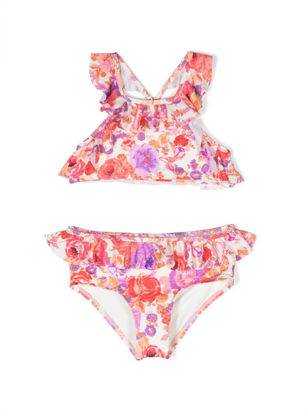  Zimmermann Kids Leaf-print Ruffled Bikini - Red 