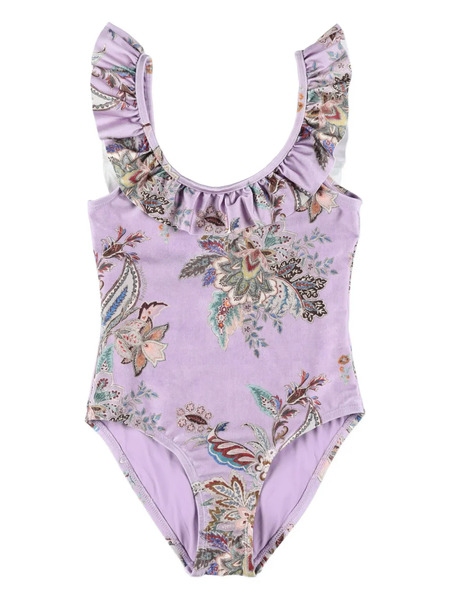  Zimmermann Kids Rhiannon Frilled Flora-print Swimsuit - Purple 