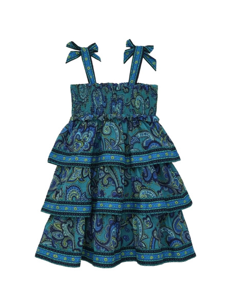  Zimmermann Kids Tiered Bow Dress - Blue 