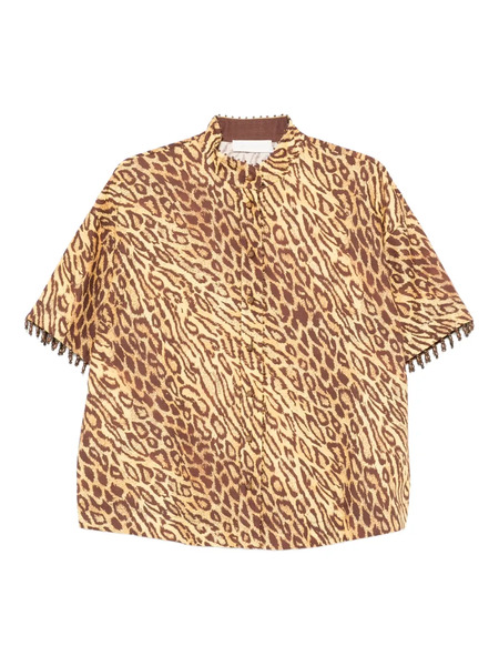  Zimmermann Leopard-print Beaded-cuff Blouse - Yellow 