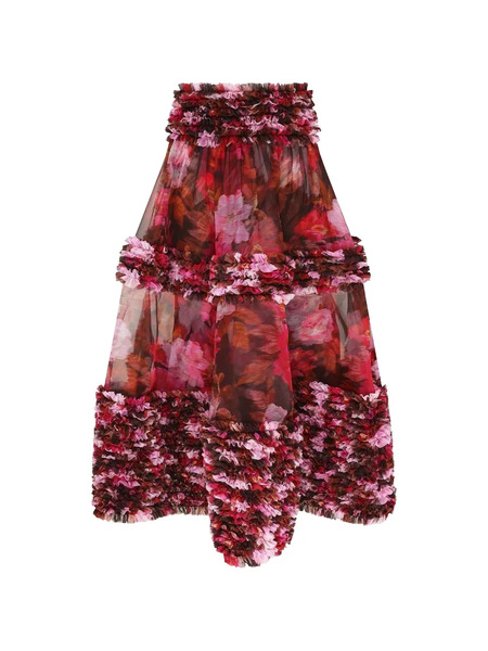  Zimmermann Luna Ruffled Floral Midi Skirt - Red 