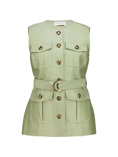  Zimmermann Luna Wool Silk Utility Vest - Green 