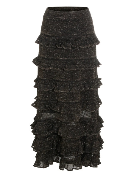  Zimmermann Midi Ruffled Tiers Skirt - Black 