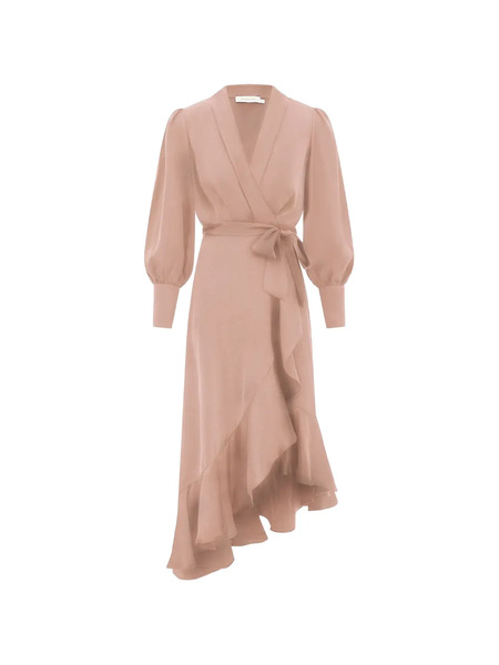  Zimmermann Midi Ruffled Wrap Dress - Pink 