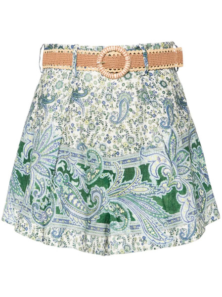  Zimmermann Ottie Tuck Linen Shorts - Green 