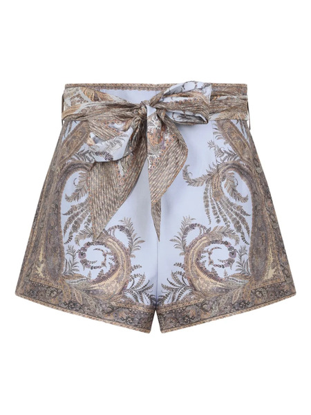  Zimmermann Paisley-print Belted Shorts - Purple 