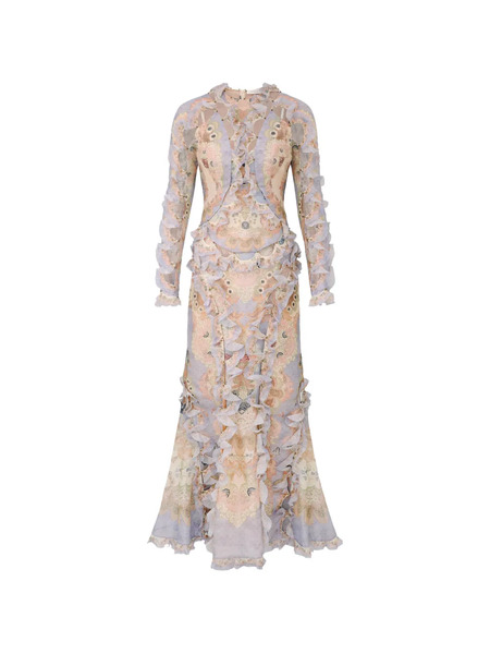  Zimmermann Rebellion Ruffled Floral Maxi Dress - Blue 