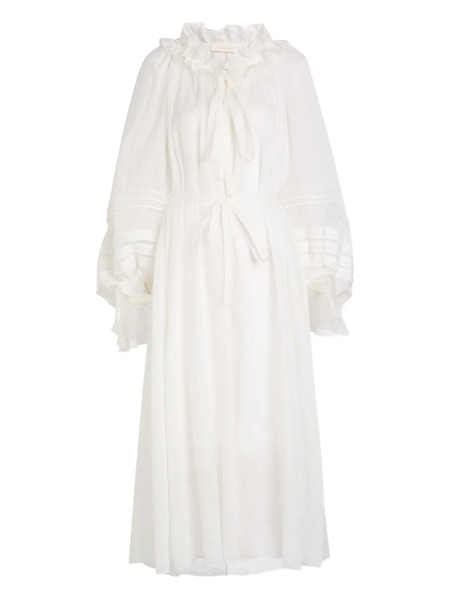  Zimmermann Ruffled Tie Midi Dress - White 