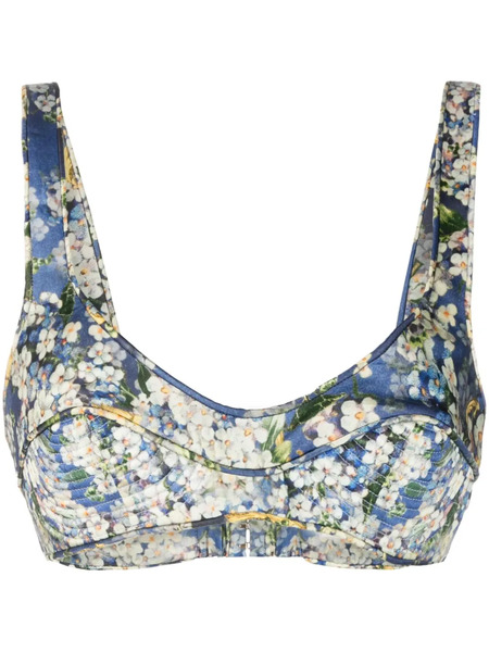  Zimmermann Tama Floral-print Silk Bralette - Blue 