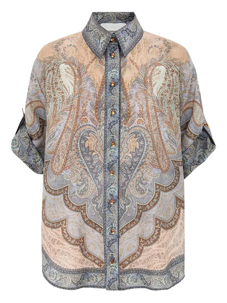  Zimmermann Wanderlust Short-sleeve Tapestry Shirt - Blue 