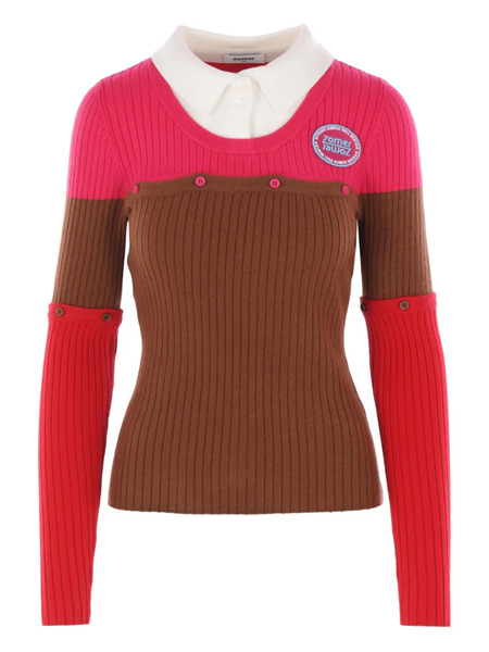  Zomer Logo-patch Ribbed-knit Polo Top - Brown 