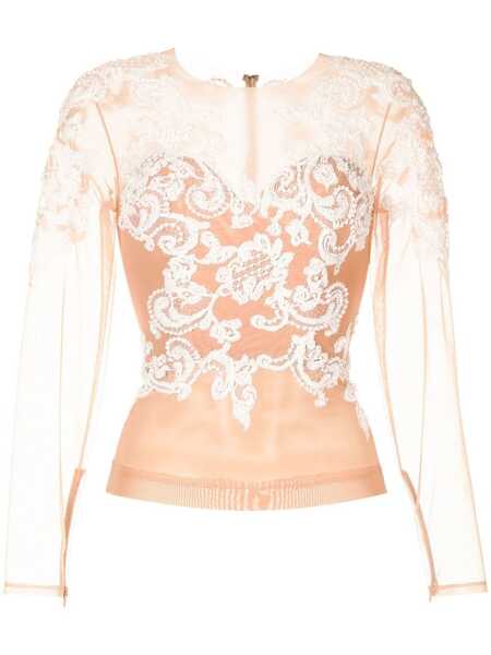  Zuhair Murad Baroque-embroidered Silk Top - Pink 