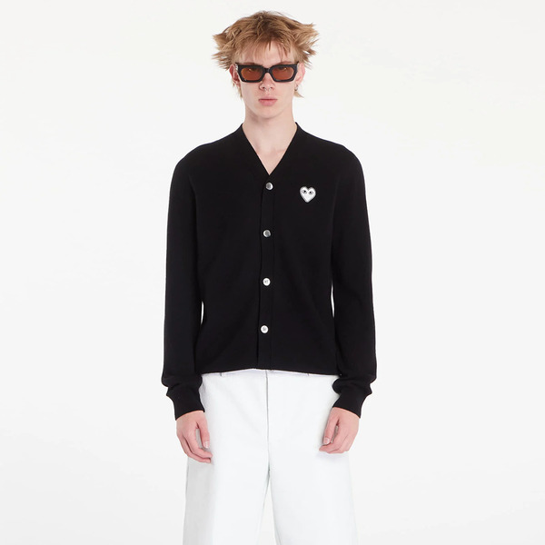 Sweater Comme Des Garçons Play V-neck Emblem Knit Cardigan Unisex Black Xs 