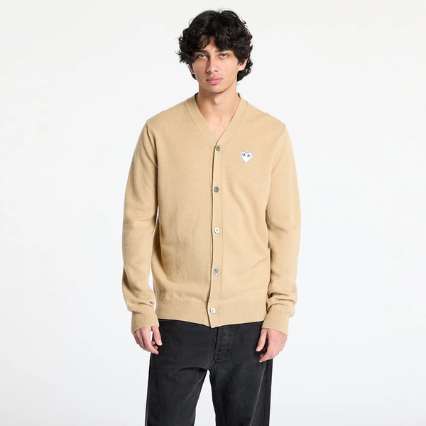  Sweater Comme Des Garçons Play White Emblem V-neck Cardigan Knit Unisex Light Camel L 