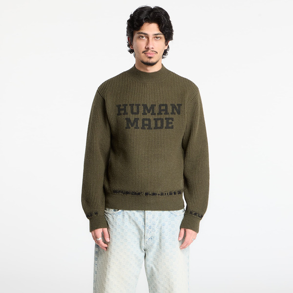  Sweater Human Made Moc Neck Knit Sweater Unisex Olive Drab M 