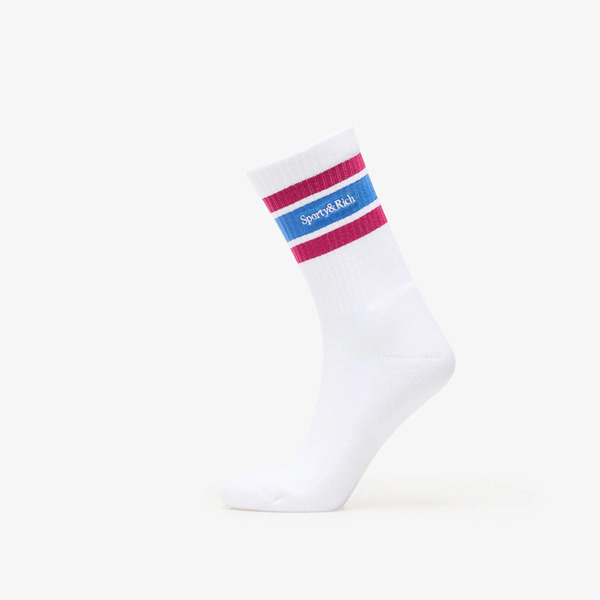  Sporty & Rich Serif Logo Socks White/ Berry/ Azure Universal 