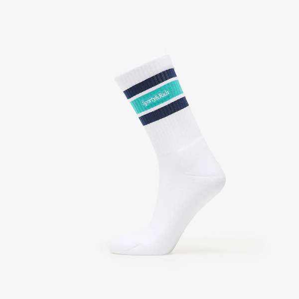  Sporty & Rich Serif Logo Socks White/ Spring Green/ Light Navy Universal 