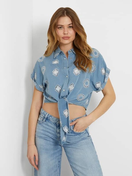  Guess Bestickte Jeansbluse 