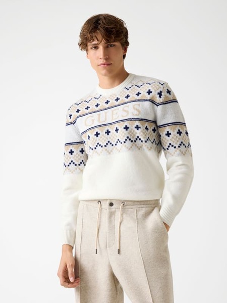  Guess Pullover Im Nordischen Stil Wollmix Logo 