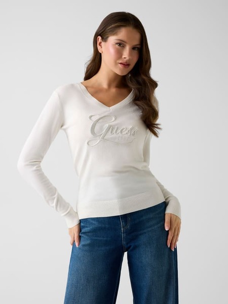  Guess Pullover Mit Glitzersteinen Im Logo 