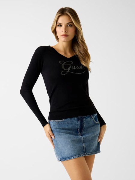  Guess Pullover Mit Glitzersteinen Im Logo 