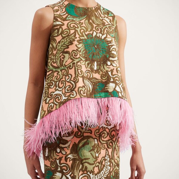  La Doublej Best Dressed Guest Women - La Scala Top (with Feathers) Anemone Pink L 98% Cotton 2% Elastane 