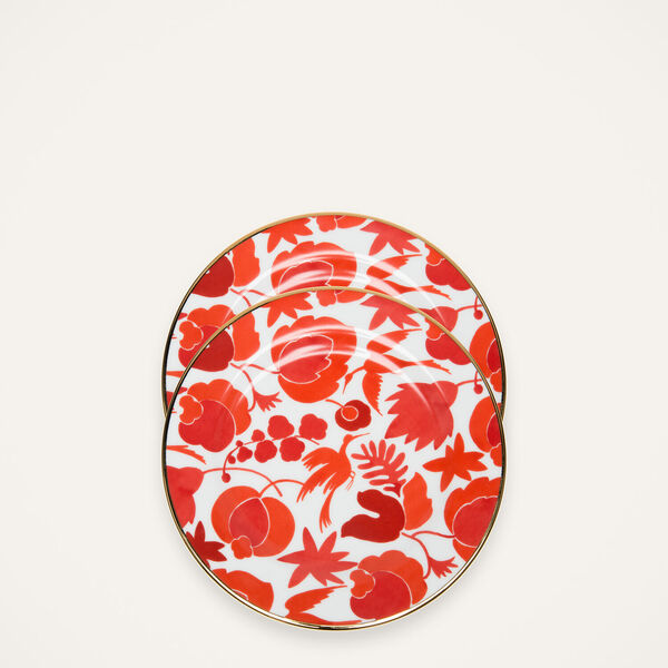  La Doublej Dessert & Side Plates Women - Dessert Plate Set Of 2 Wildbird Rosso/bianco One Size 100% Porcelain 