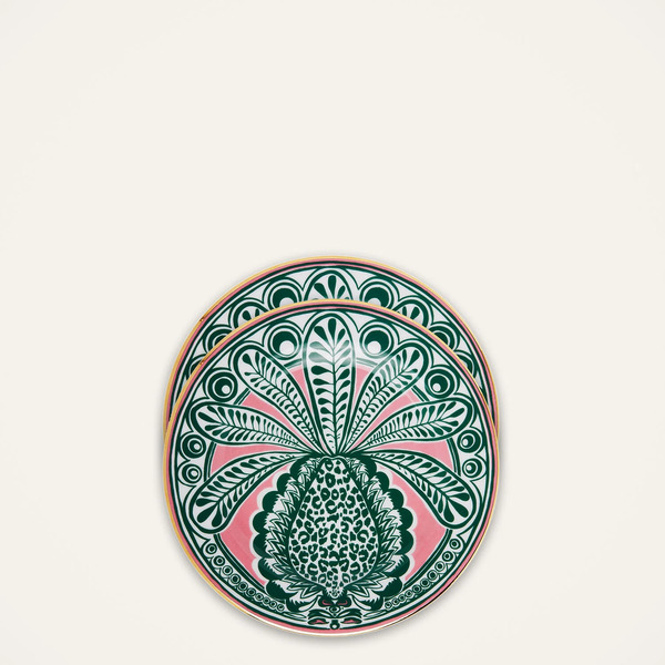  La Doublej Dessert & Side Plates Women - Dessert Plates Set Of 2 Big Pineapple Fuxia One Size 100% Porcelain 