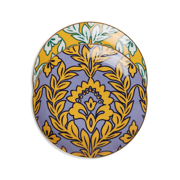  La Doublej Dessert & Side Plates Women - Side Plates Set Of 2 Yellow - Violet Garland One Size 100% Porcelain 
