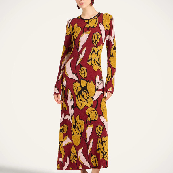  La Doublej Dresses Women - Knit Swing Dress Multicolor Burgundy L 43% Viscose 39% Wool 18% Polyester 