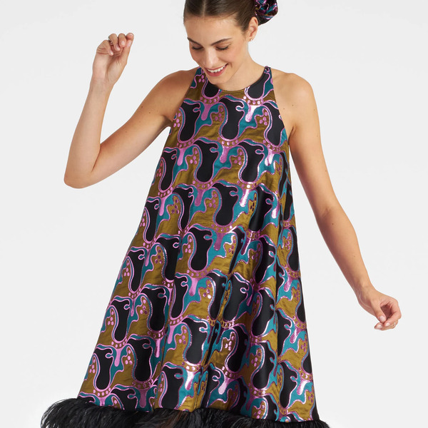  La Doublej Dresses Women - La Fenice Mini Dress Spritz Blue Petrol M 52% Polyester 37% Recycled Polyester 9%metal 2% Ostrich Feathers 