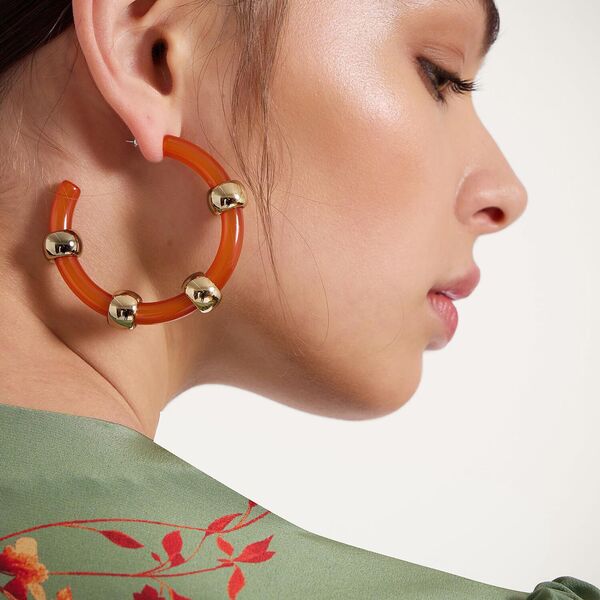  La Doublej Earrings Women - Studded Hoops Solid Orange One Size 90% Polyester 10%metal 