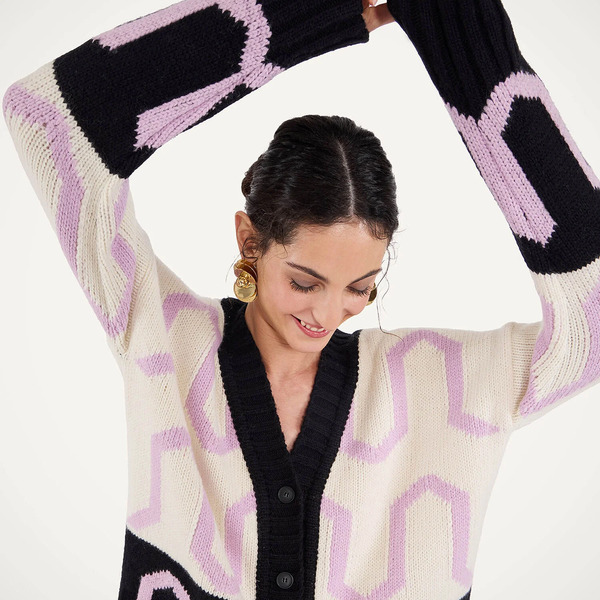  La Doublej Knitwear Women - Comber Cardigan Multicolor Ivory & Black L 46% Acrylic 34% Alpaca Wool 14% Polyamide 6% Polyester 