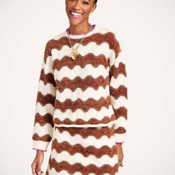  La Doublej Knitwear Women - Hang Ten Sweater Color Block White & Brown L 53% Wool 31% Polyamide 11% Viscose 3% Polyester 2% Metal Fiber 