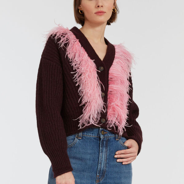  La Doublej Knitwear Women - High Kick Cardigan Bordeaux L 66%baby Alpaca 22%polyammide 10%wool Merino Fine 2%ostrich Feathers 