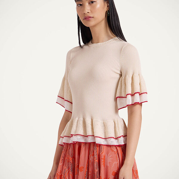  La Doublej Knitwear Women - Peplum Tee Solid Light Beige M 52% Silk 43% Cotton 2% Mohair 2% Polyamide 1% Wool 