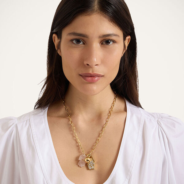  La Doublej Necklaces Women - Protection Charm Necklace Pink Quartz Gold One Size 70% Brass 15% Crystal 15% Pink Quartz 