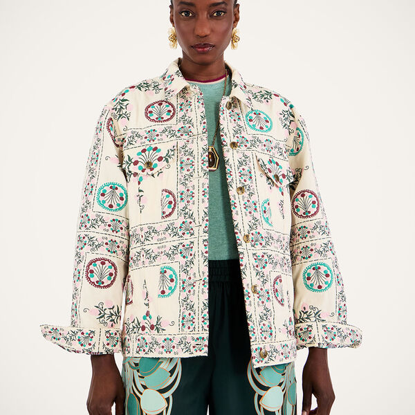  La Doublej Outerwear Women - The Oversized Jean Jacket Florette Tiles Ecru L 65% Cotton 35% Polyester 