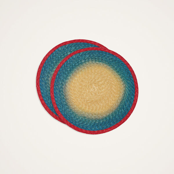  La Doublej Placemats & Runners Women - Handpainted Sunset Placemats Set Of 2 Gradient Blue One Size 100% Straw 