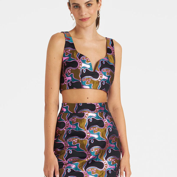  La Doublej Shirts & Tops Women - Baia Crop Top Spritz Blue Petrol L 54% Polyester 37% Recycled Polyester 9%metal 