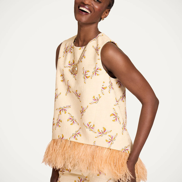  La Doublej Shirts & Tops Women - La Scala Top Farfalla Buttercream L 96% Cotton 2% Elastane 2% Ostrich Feathers 