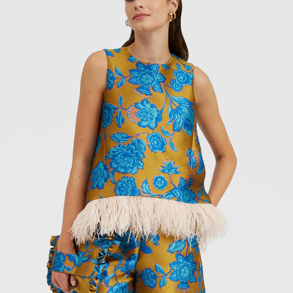  La Doublej Shirts & Tops Women - La Scala Top Hottie Turquoise L 86% Polyester 5% Metal 4% Silk 3% Polyammide 2% Ostrich Feathers 