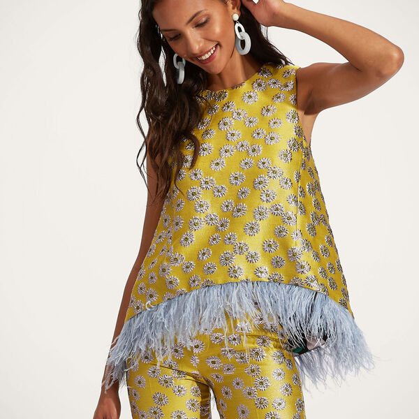  La Doublej Shirts & Tops Women - La Scala Top (with Feathers) Margarita Xl 42%polyester 37%cotton 9%metal 7%silk 5%polyamide 