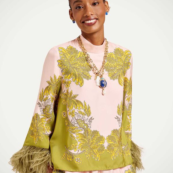  La Doublej Shirts & Tops Women - Make An Exit Top Swathe Placée Pink 38 98% Silk 2% Ostrich Feathers 