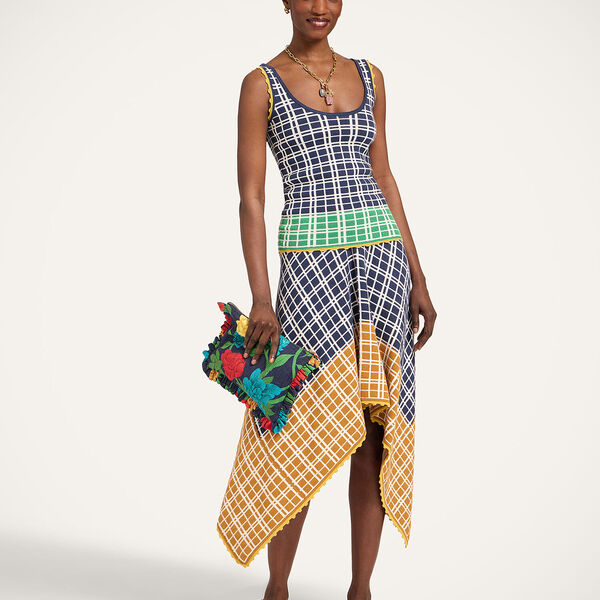  La Doublej Skirts Women - Check Me Skirt Multicolor Navy Blue & Mustard M 50% Cotton 35% Viscose 15% Polyester 