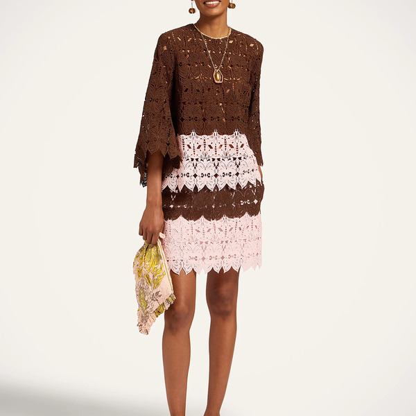  La Doublej Skirts Women - Lacey Mini Baia Skirt Color Block Chocolate & Pink 38 88% Cotton 12% Polyester 