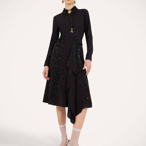  La Doublej Skirts Women - Scarf Skirt Solid Black L 50% Viscose 35% Acrylic 10% Glass Beads 5% Polyester 